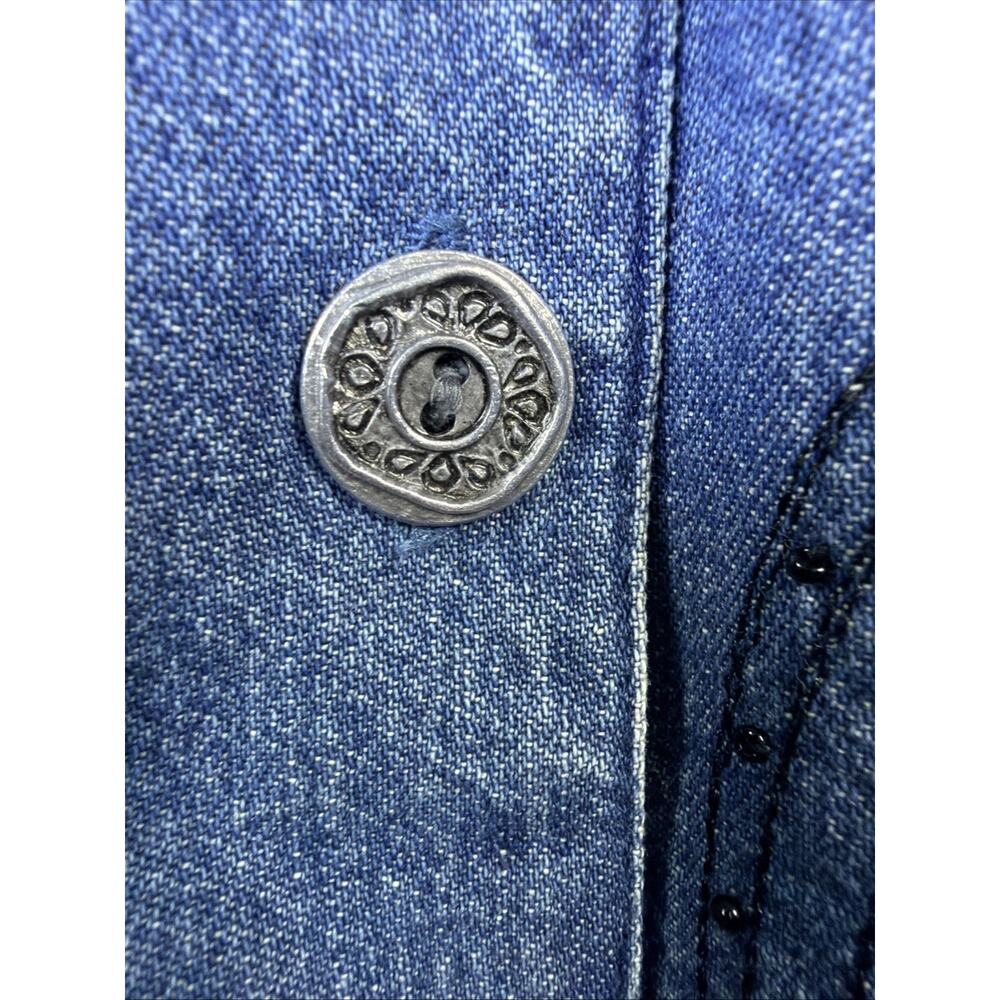 Chico's Design Southwest Embroidered Floral Lt Denim Jacket Large Boho victorian - Picture 8 of 16
